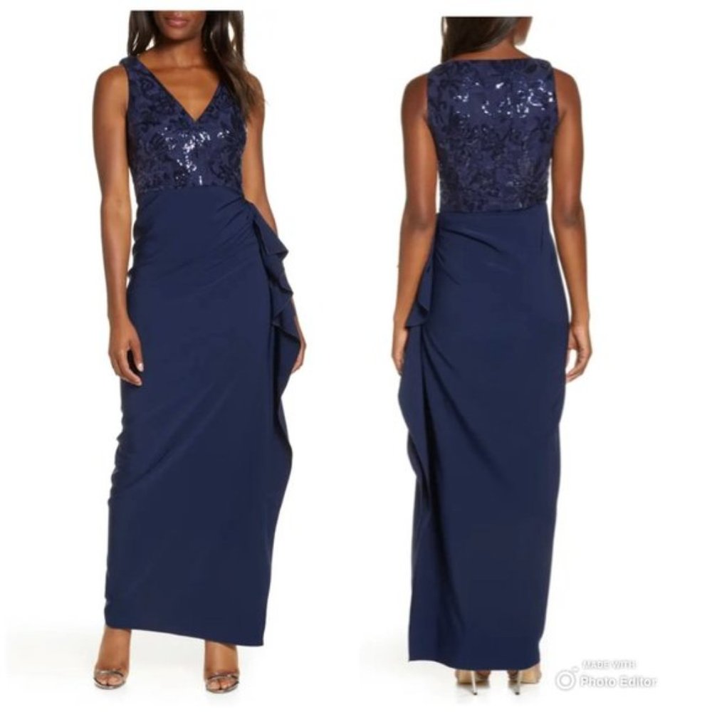 NWT Vince Camuto Sequin Bodice Crepe Gown Size 14